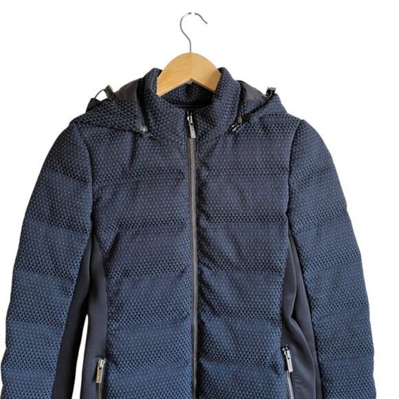 Zac Posen Fiona Puffer Jacket XS Blue Black Feather Down - Picture 3 of 16